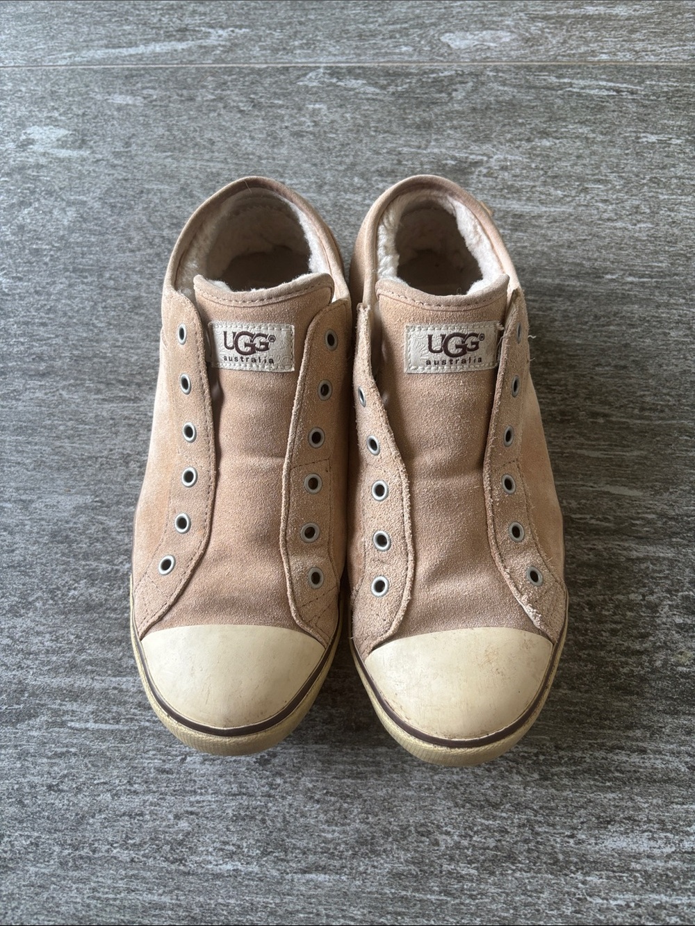 UGG Slip-On Sneakers in Tan Suede with Cream Toe